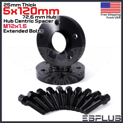 #ad 2 25mm Thick BMW E Body 5x120 C.B 72.6 Wheel Spacer Kit 12x1.5 Bolts Included $64.99