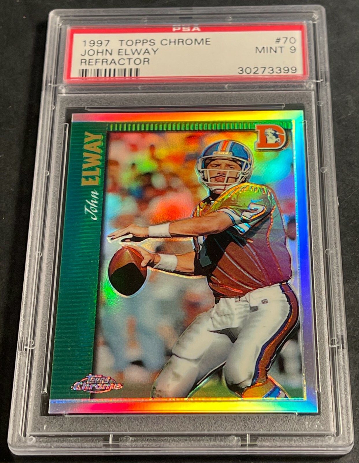 1997 JOHN ELWAY TOPPS CHROME REFRACTOR #70 PSA 9 BRONCOS HOF POP 7