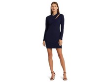 Lauren Ralph Lauren Chain Trim Jersey Cocktail Dress Women's 8 Navy Back Zipped
