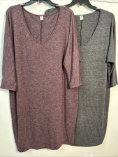 Old Navy Women XL Wine Gray Heather Knit 3/4 Sleeve V-Neck Cocoon Dresses 6534
