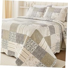 Summer Floral King Quilt Set,Patchwork Quilts King 102"x90" Grey