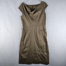 Adrianna Papell Dress Womens 10 Brown Linen Blend Cowl Neck Sheath Pockets