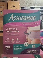 Assurance Womens Disposable Underwear 2XL 54 Count 3X Max Defense Absorbency