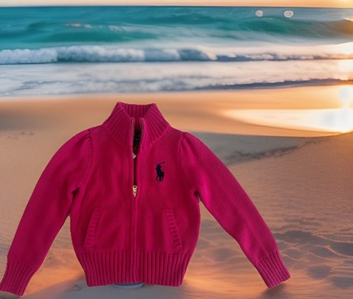Polo Ralph Lauren Girls Zip Up Cardigan Sweater Size 2T Big Pony Pink