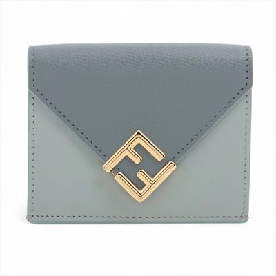 Fendi FF DIAMOND 8M0480 Leather Compact Wallet Blue x light blue