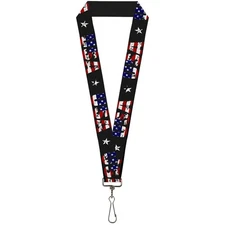 Buckle-Down Lanyard-1.0"-USA W/Star Black/us Flags 22" x 1" Multicolor