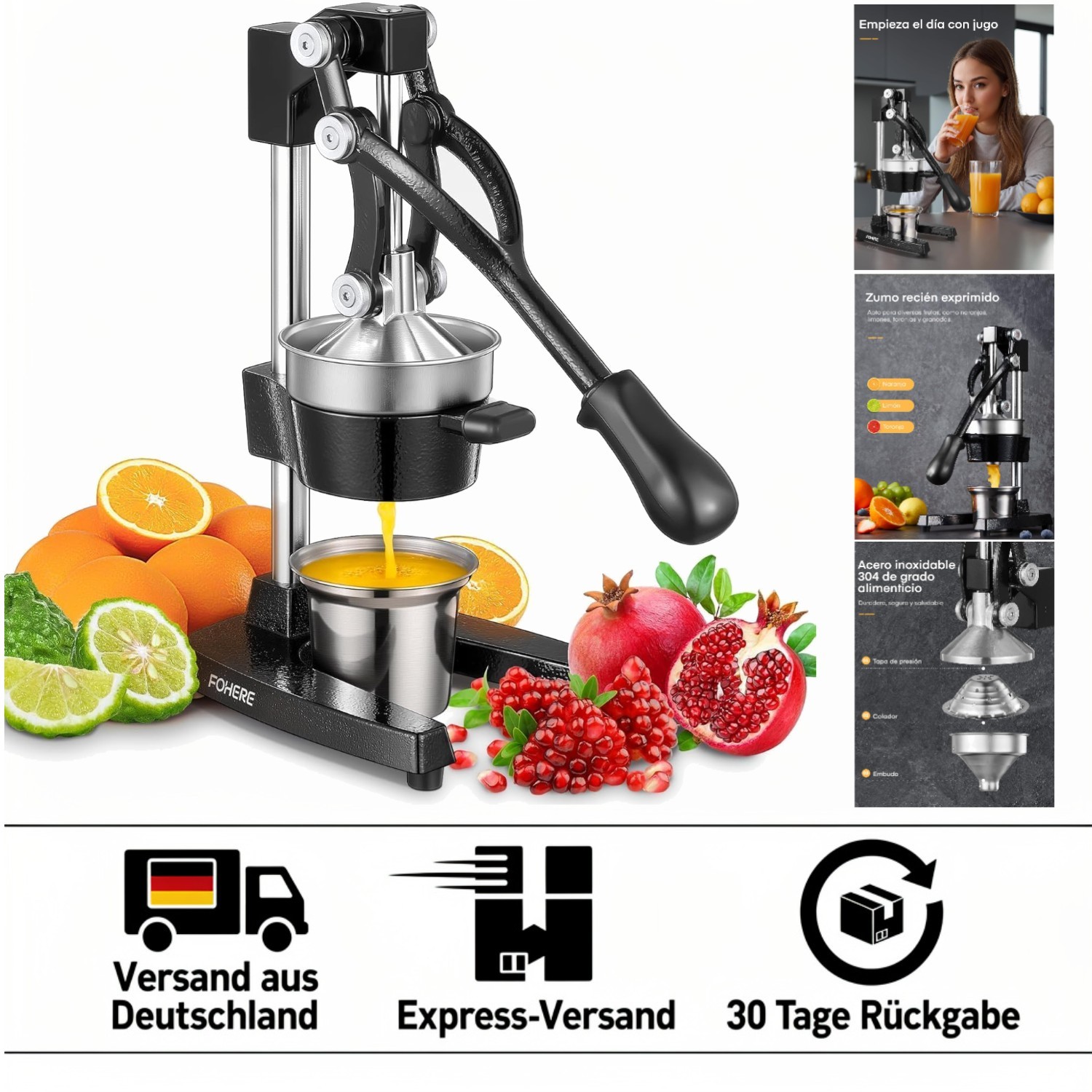 Manuelle Zitruspresse mit rutschfestem Griff: Für Orangen und mehr (4,4 Sterne)