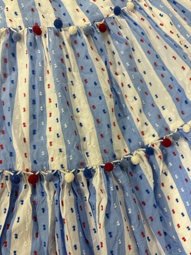 Tommy Bahama Kids Girls Blue White Red Striped Pom Pom Dress Strappy Lined Sz 10 - Picture 4 of 16