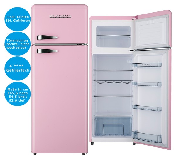 Wolkenstein KüHl-Gefrierkombination Pink 211 L Freistehend KüHlschrank Retro-image