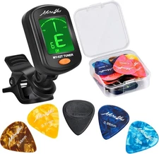MOREYES 28Pcs Picks Guitar Tuner Clip on Chromatic Digital for Small 