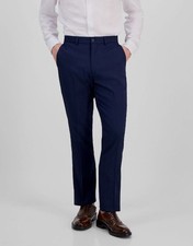DKNY Men's Blue Solid Modern Flat Front Dwell Dress Pants Size 34W-32L