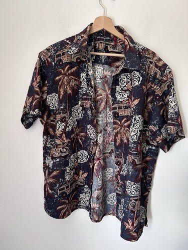 Vintage Point Zero Woody Car Palm Tree Hawaiian Summer Short Sleeve Shirt M VGC - Picture 3 of 8