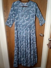 boh creation Blue Floral Layered Maxi Dress Size Sm 3/4 Sleeves Pockets Gorgeous