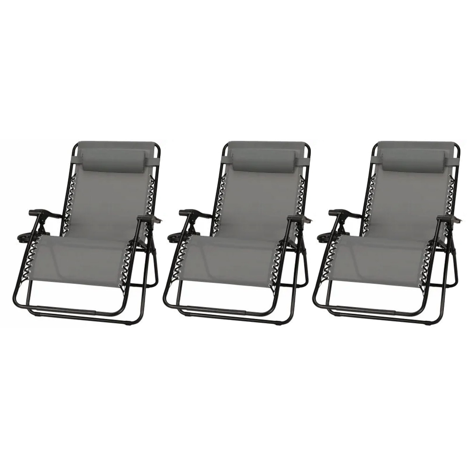 Four Seasons Courtyard Sunny Isles XL Steel Zero Gravity Chair, Gray (3 Pack)