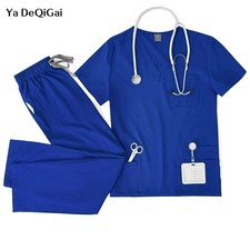 1pcs/set Medical Uniform Nursing Scrub Men Women V-Neck Straight Multi-pocket