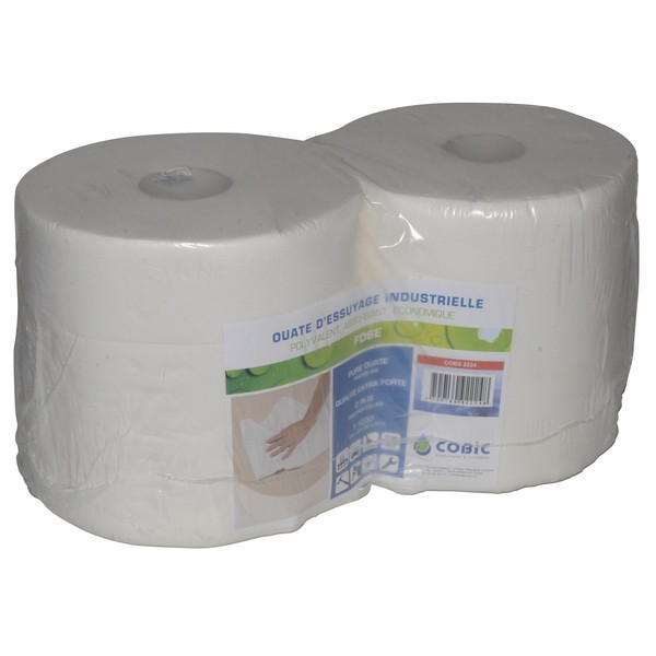 Bobine de papier d'essuyage blanc COBIC 909047 ouate de cellulose double épaisseur