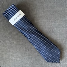 Calvin Klein Men's Neck Tie Navy Blue Grid Silk Blend MSRP 69.50