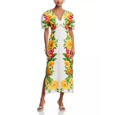 Farm Rio NWT White Multicolor Floral Fruit Linen Long Dress Size Large