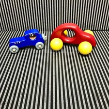 Vintage Roundhouse Design Handmade Childs Wood Car Red Body  Yellow Globe tires