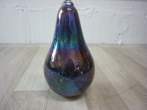 John Ditchfield Glasform Iridescent Glass Pear Paperweight - Picture 2 of 4