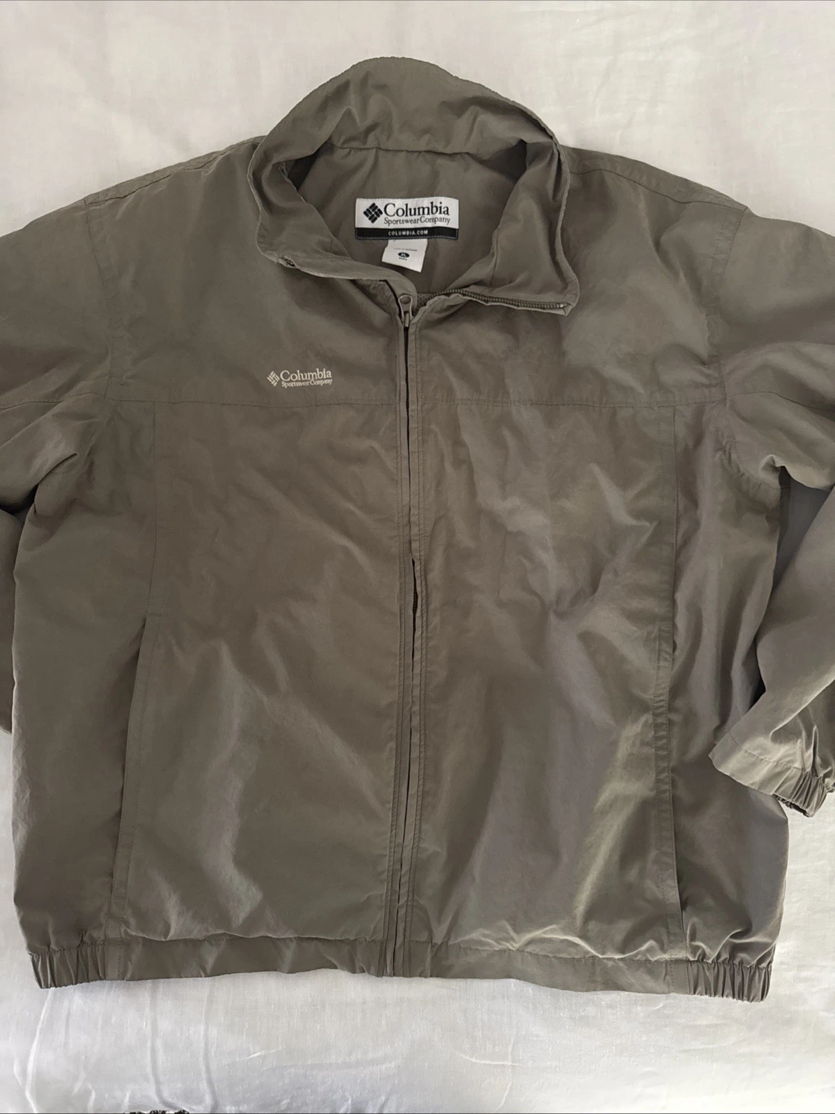 VINTAGE COLUMBIA BOMBER JACKET Windbreaker Lt. Olive Green Golf Fish Outdoor XL