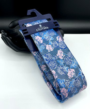 Stafford Men's Polyester Tie  Navy Blue  Floral Pattern  Narrow  MSRP: 34.