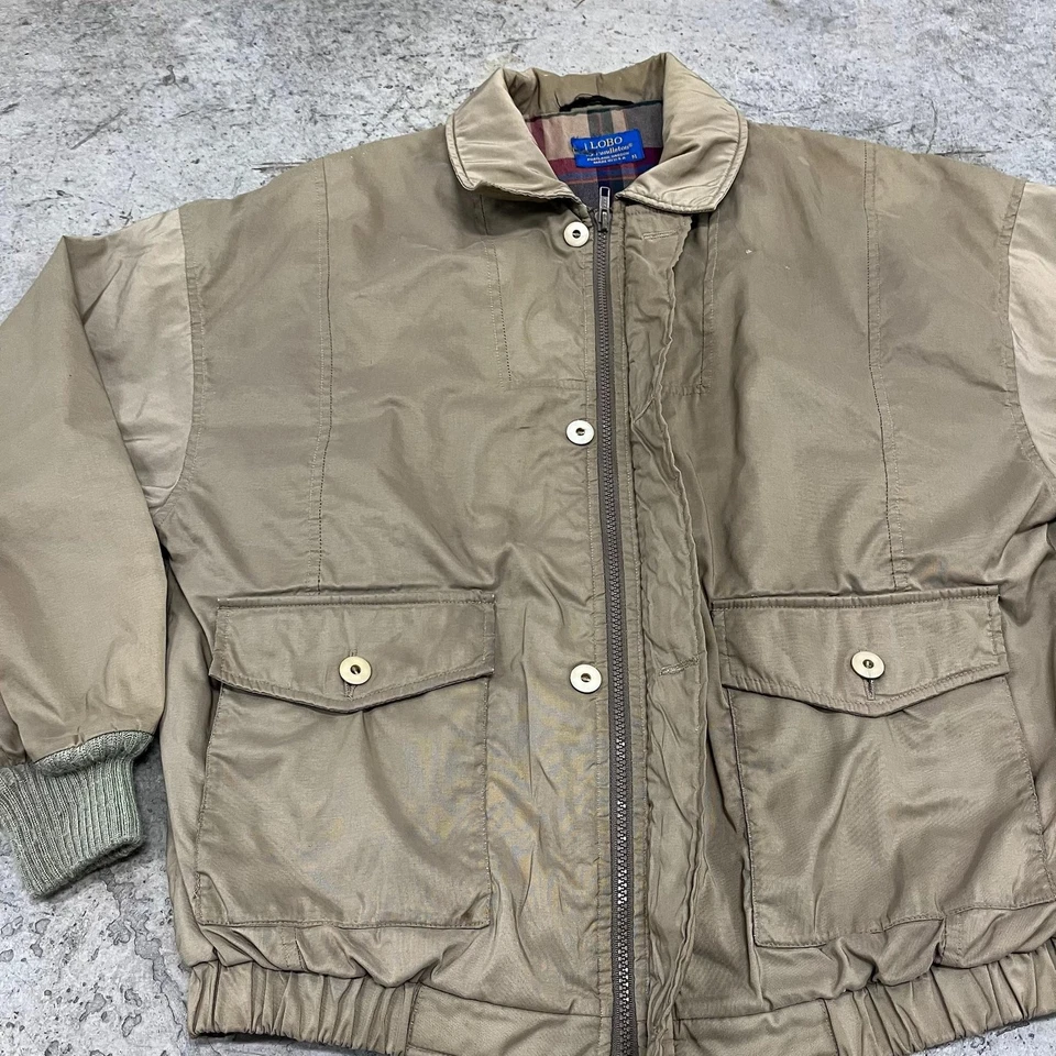Vintage Lobo By Pendleton Jacket Mens Medium Tan Plaid Lined Bomber Made USA 80s - Image 2 of 4