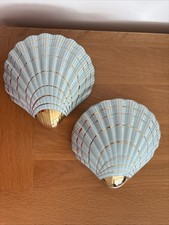 Pair Of 1950s Art Deco Style Ceramic Shell Wall Pockets with 22KT Gold Plated