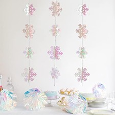 24 Pcs 3D Hanging Snowflake Decorations Christmas Glittery Hanging Pink