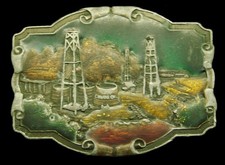 RD20151 VINTAGE 1970s **STANDARD OIL DERRICKS** CRUDE OIL OILFIELD BELT BUCKLE