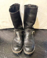 Wesco Men's Black Leather Engineer Mid-Calf Buckle Boots Round Toe 8.5
