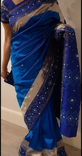 Blue & Purple Silk Saree With Blouse