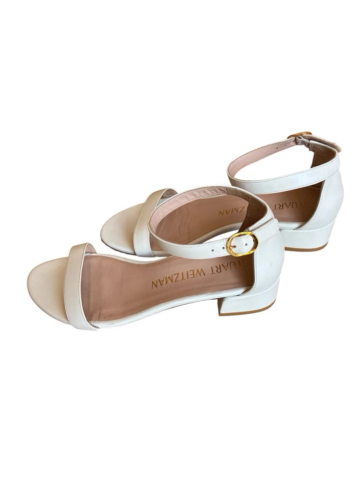 Sandalias Stuart Weitzman para mujer de cuero blanco con tacón ancho - talla 8 Foto 2 de 4