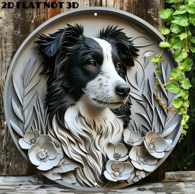 2D Druck Retro Deko Border Collie Hund Blechschild Plakette 