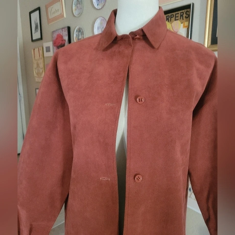 Gabardina Halston años 70 Burnt Rust Ultrasuede botón delantero Foto 4 de 4