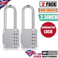 2Pack Long Shackle Padlock Steel 2.5in Outdoor Safety Lock with Security Code UK
