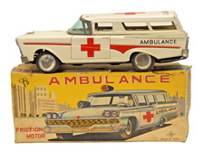 1950's TIN FRICTION OPERATED FORD AMBULANCE WITH ORIGINAL BOX MADE IN JAPAN SN