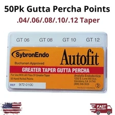 Autofit 50Pk Gutta Percha Cones Taper .04/.06/.08/.10/.12 Greater Taper Endo