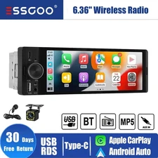 6.36 In Single 1 Din Car Stereo Radio Wireless CarPlay Touchscreen MIC&Cam USB-C