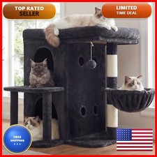Heybly 26.3" Cat Tree for Large Cats Big Perch Dual Condos HCT204SG