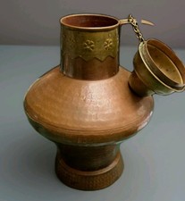 Turkish Hammered Copper Water Pitcher Jug Bras Attached Lid 9" TX6"W  Holds 40oz