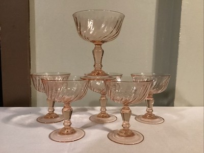 Set of 6 Vintage Rosaline Luminarc Pink Swirl Glass Champagne France Arcoroc