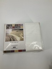 Living Colors Queen Sheet Set Cotton Rich 400 TC White Linen