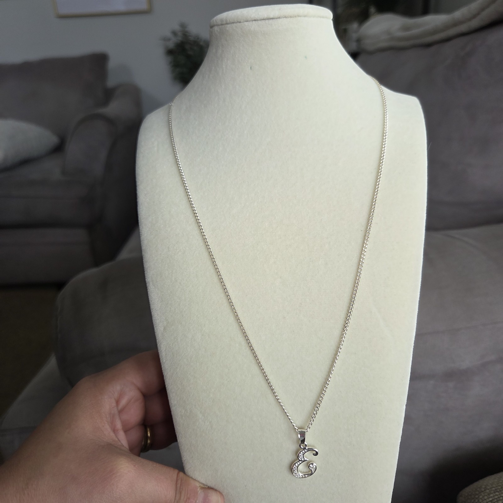 925 Sterling Silver Script Initial E Pendant Neck… - image 6
