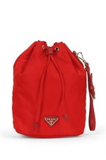 PRADA Red Mini Bucket Drawstring ReNylon Pouc...