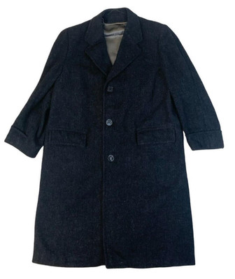 Vintage 50er HARRIS TWEED ANTHRAZIT FLECK WOLLMANTEL SATIN GEFÜTTERT L-XL