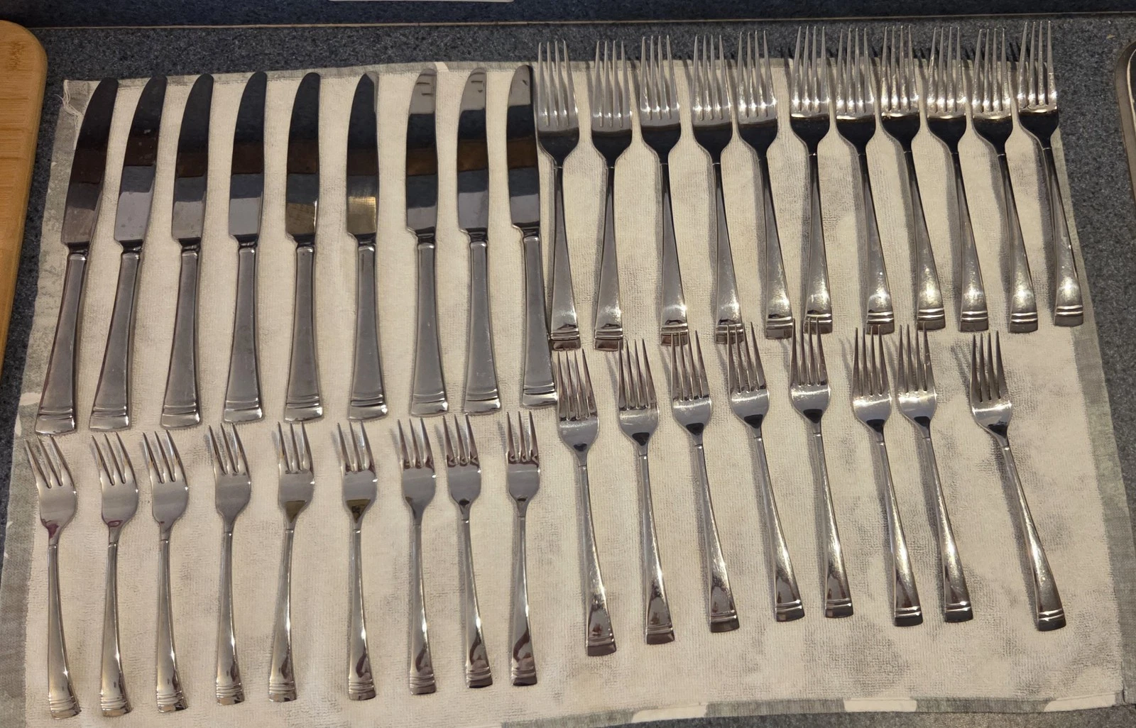 37 Pcs LENOX Portola 18/10 Stainless Steel Flatware Lot Knife Fork Spoon Serving