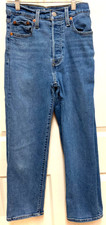 Levi's Women's RIBCAGE STRAIGHT ANKLE Button Fly Blue Denim Jeans Size 24 