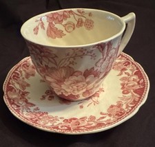 Royal Doulton Pomeroy Red Floral Tea Cup & Saucer Set 8 fl oz England