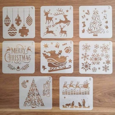 8 Pcs Christmas Stencils Template - Reusable Plastic Craft Stencils for Art D...